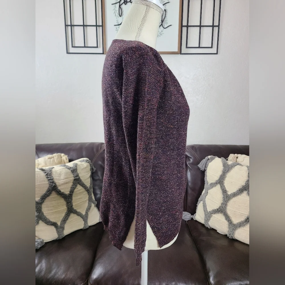 Anne Willi‎ Paris Beautiful Purple Shimmer Blouse Crew-Neck long Sleeve Size 1 - Picture 3 of 9